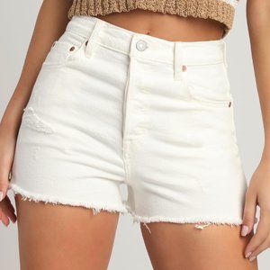 Levi's 501 Original Short Ribcage White High Rise Distressed Cutoff Denim~25